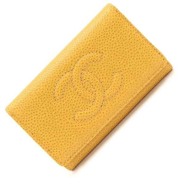 CHANEL Yellow Caviar Leather Logo Key Case - Picture 1 of 7